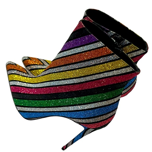 Christian Louboutin Multicolor So Kate 100 Striped Rainbow Glitter Heels Boots. - Picture 6 of 13